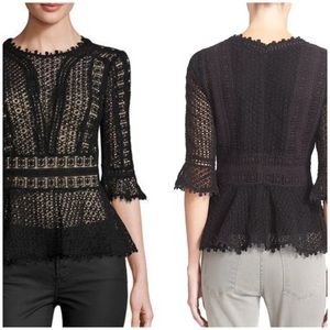 REBECCA TAYLOR Guipure Open Lace Peplum Top sz 2
